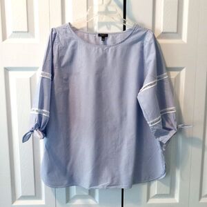 Talbots Petite Size XLP Tie Detail Poplin Top Blouse Blue White Stripe